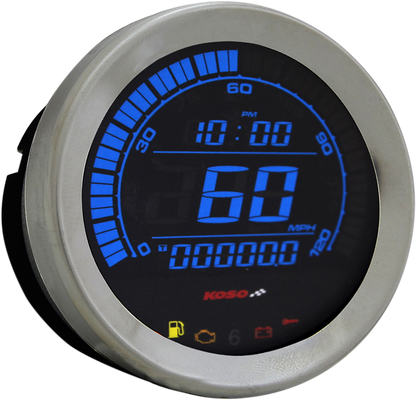 Koso Universal 4" Electronic Chrome LCD Digital Motorcycle Speedometer Gauge
