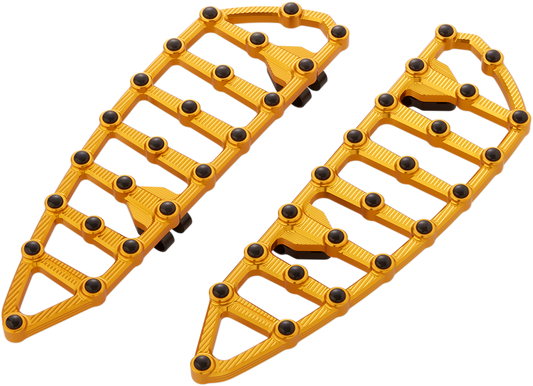 Arlen Ness MX Gold Driver Floorboards for 1980-24 Harley Touring Softail Models