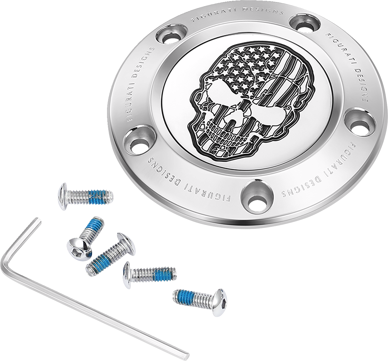 Figurati Designs Skull B&W American Flag Timing Cover for 1999-2017 Harley