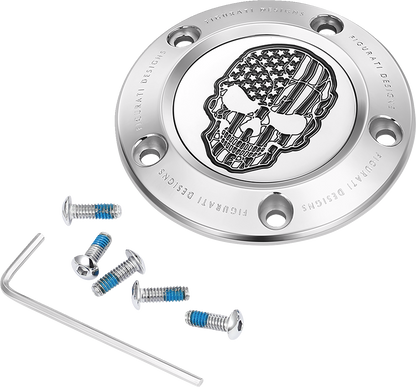 Figurati Designs Skull B&W American Flag Timing Cover for 1999-2017 Harley