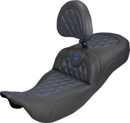 Saddlemen Roadsofa Blue Lattice Extended Seat & Backrest 2008-25 Harley Touring