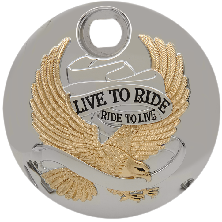 Drag Specialties Gold Chrome Live to Ride Fuel Gas Door 2008-2025 Harley Touring