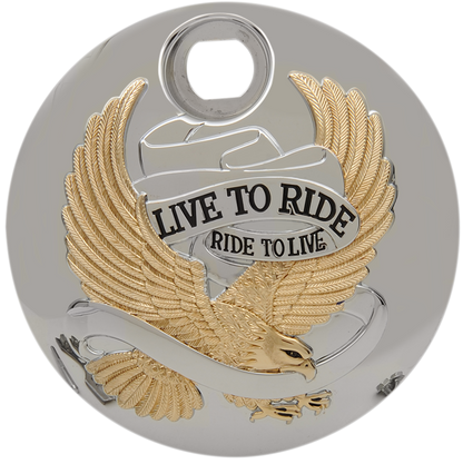 Drag Specialties Gold Chrome Live to Ride Fuel Gas Door 2008-2025 Harley Touring