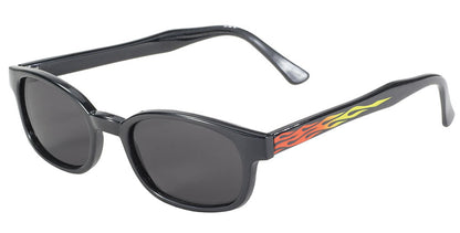 KD's Original Black 1 Pair Flame Smoke Lens Old School Biker Sunglasses 3010
