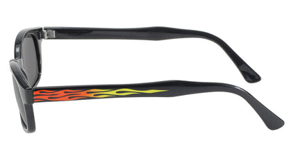 KD's Original Black 1 Pair Flame Smoke Lens Old School Biker Sunglasses 3010