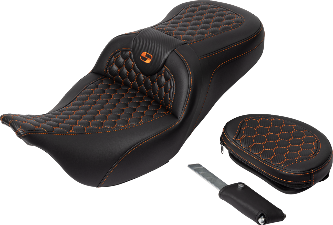 Saddlemen Roadsofa Orange Honeycomb Gel Seat & Backrest 2008-2025 Harley Touring