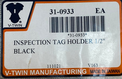 Vtwin Black Universal Motorcycle 1/2" Inspection Tag Mount Holder for Harley