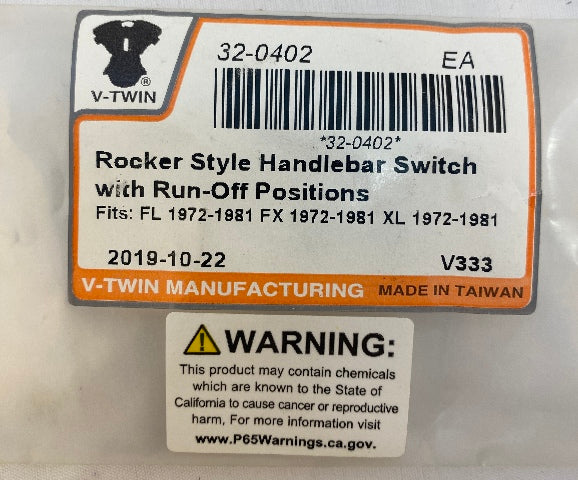 VTwin Button Style Handlebar On/Off Rocker Switch 1972-1981 Touring Sportster FX