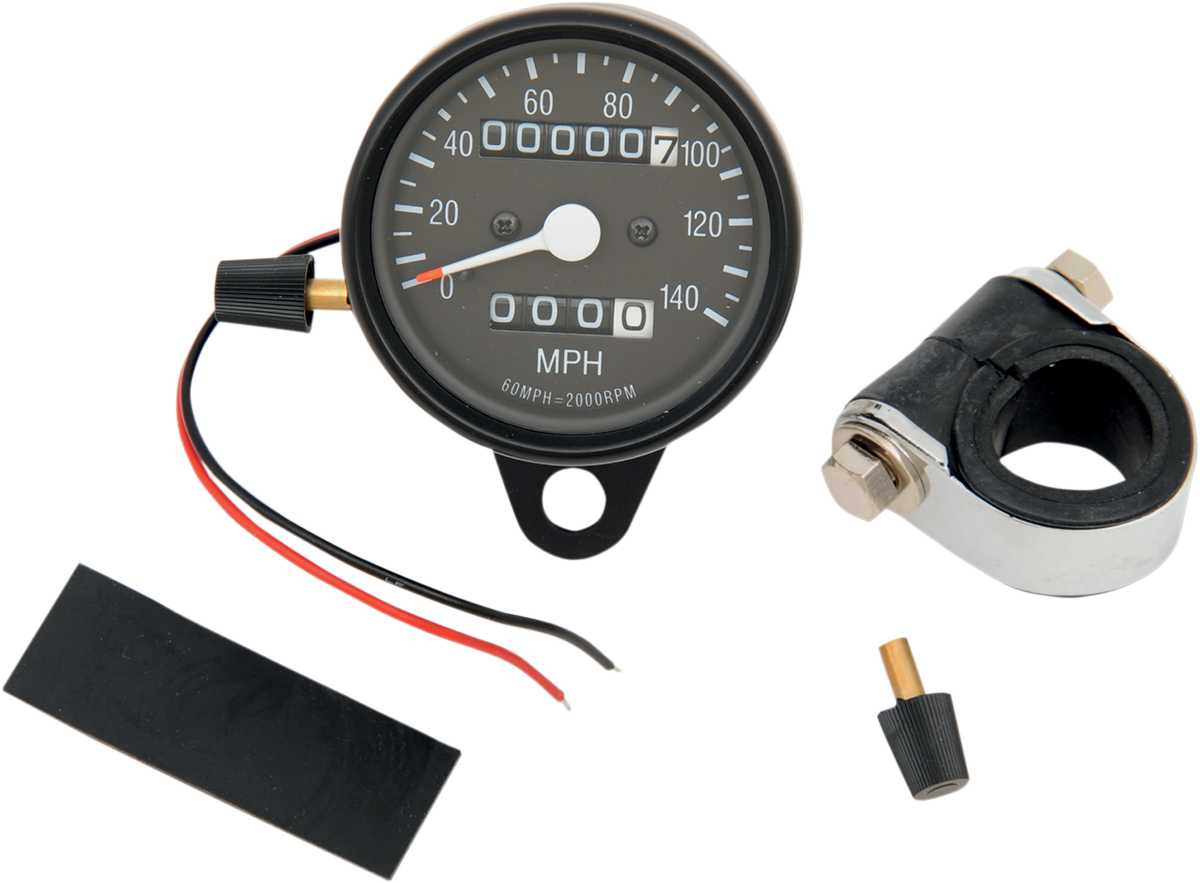 Drag Specialties 2:1 Black 140 MPH Mechanical Motorcycle Odometer Speedometer