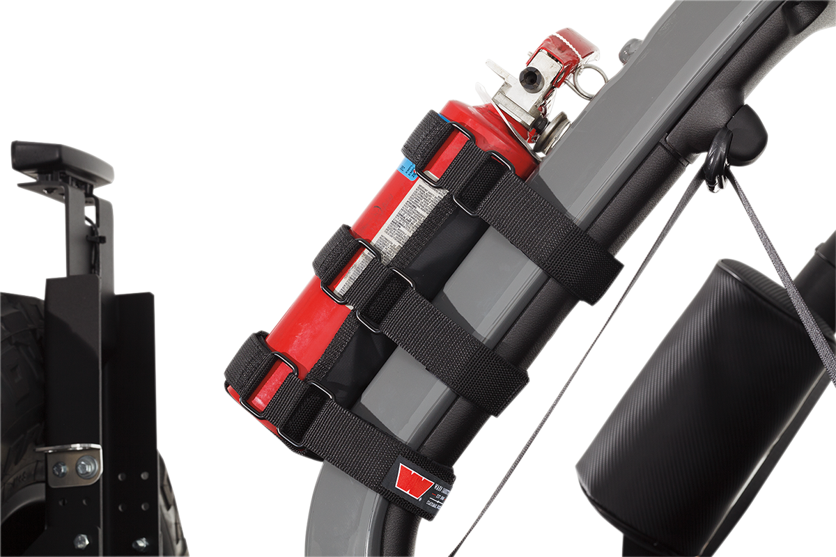 Warn black Universal UTV Side by Side Offroad Roll Bar Fire Extinguisher Holder