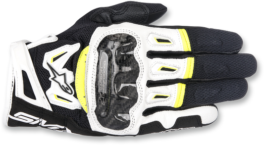 Alpinestars Mens Leather Black Yellow White SMK-2 v2 Motorcycle Riding Gloves