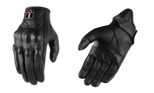 Icon Mens Black Leather Pursuit Pair Motorcycle Riding Street Racing Gloves