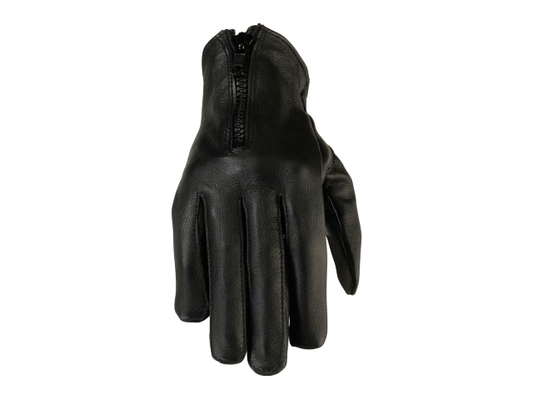 Z1R Womens 7MM Zipper Black Leather Motorcycle Biker Street Gloves