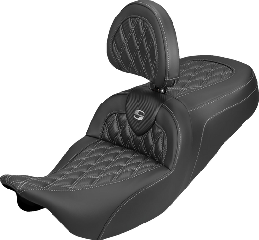Saddlemen Roadsofa Silver Lattice Carbon Seat & Backrest 2008-25 Harley Touring