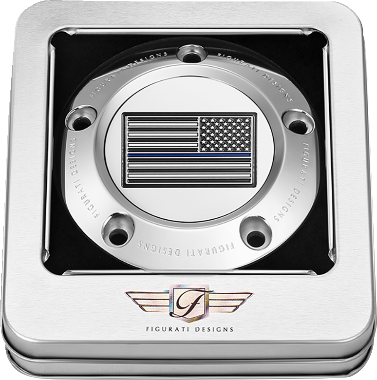 Figurati Designs Blue Line Flag Stainless Steel Timing Cover for 1999-17 Harley