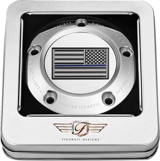 Figurati Designs Blue Line Flag Stainless Steel Timing Cover for 1999-17 Harley