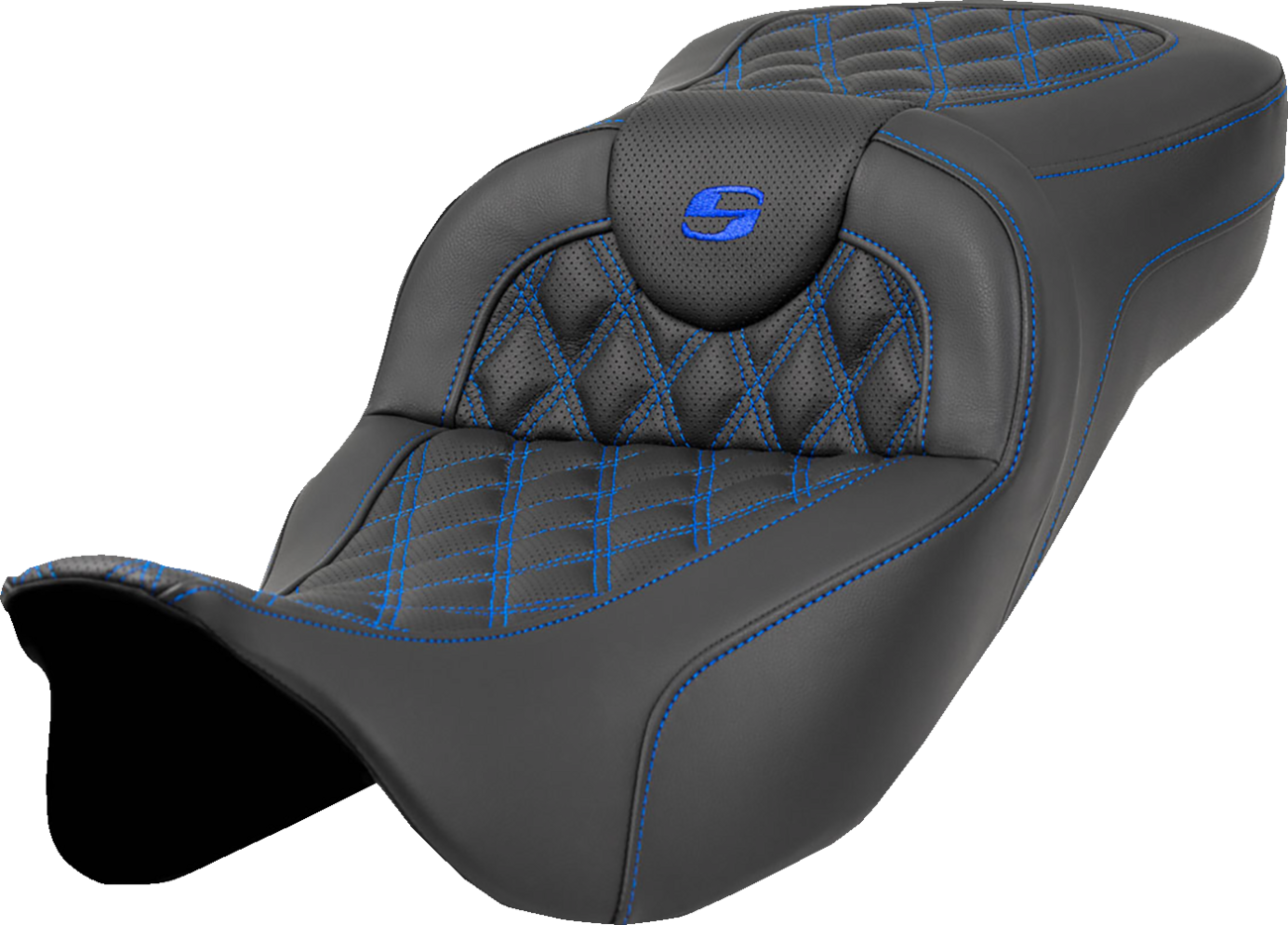 Saddlemen Roadsofa Blue Lattice Extended Gel Seat fits 2008-2024 Harley Touring