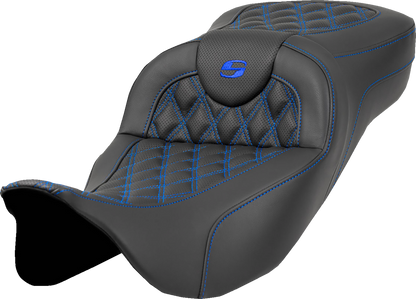 Saddlemen Roadsofa Blue Lattice Extended Gel Seat fits 2008-2024 Harley Touring