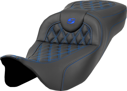 Saddlemen Roadsofa Blue Lattice Extended Gel Seat fits 2008-2024 Harley Touring