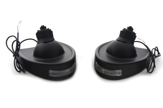 Vtwin Black Amber LED Pair Front Fairing Mirror Set for 1996-2010 Harley Touring