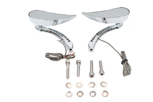 Vtwin Pair Teardrop Mirrors Led Turn Signals Front & Back Billet fits Harley