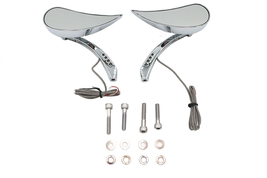 Vtwin Pair Teardrop Mirrors Led Turn Signals Front & Back Billet fits Harley
