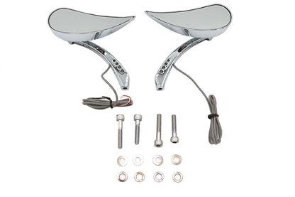Vtwin Pair Teardrop Mirrors Led Turn Signals Front & Back Billet fits Harley