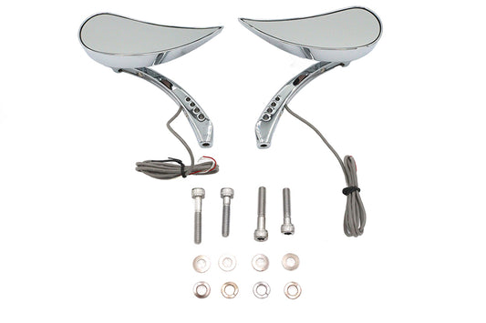 Vtwin Pair Teardrop Mirrors Led Turn Signals Front & Back Billet fits Harley