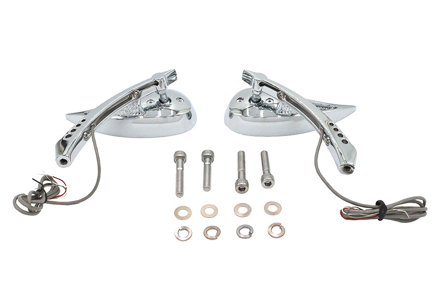 Vtwin Pair Teardrop Mirrors Led Turn Signals Front & Back Billet fits Harley