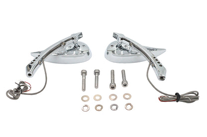 Vtwin Pair Teardrop Mirrors Led Turn Signals Front & Back Billet fits Harley