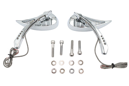Vtwin Pair Teardrop Mirrors Led Turn Signals Front & Back Billet fits Harley