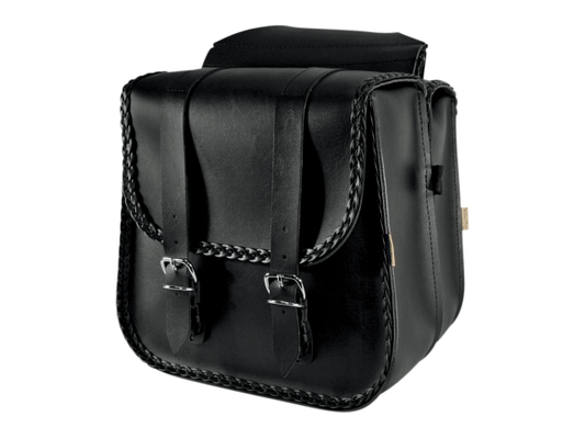 Willie & Max Black Braided Leather Universal Motorcycle Saddlebags Harley DYNA