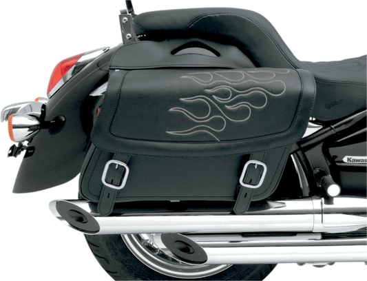 Saddlemen Black Silver Flame Leather Universal Motorcycle Saddlebags Harley FXD