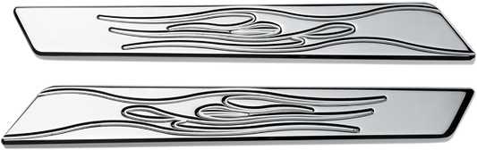 Joker Machine Chrome Pair Flame Saddlebag Latch Insert 2014-2020 Harley Touring