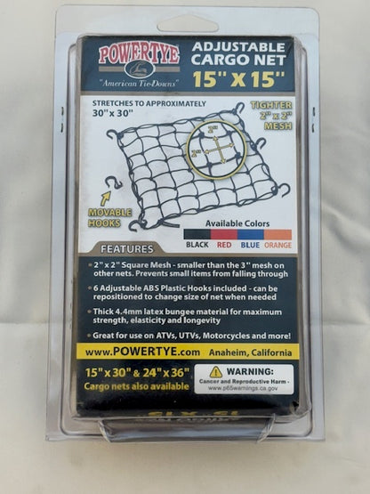 Powertye Black 15"x15" Universal Motorcycle Luggage Storage Cargo Net