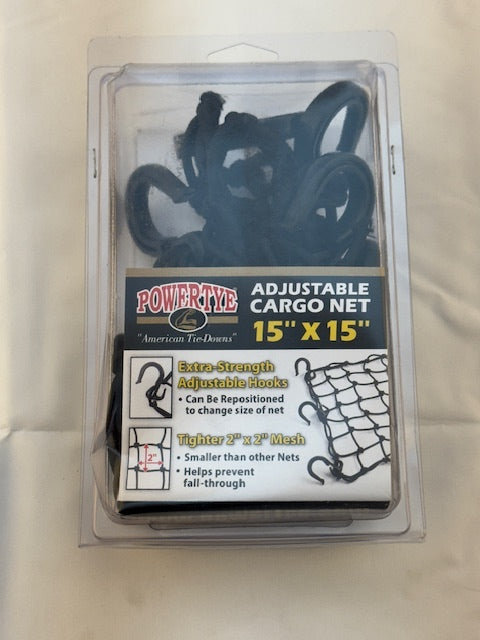 Powertye Black 15"x15" Universal Motorcycle Luggage Storage Cargo Net