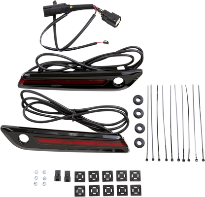 Ciro Black Red LED Saddlebag Hinge Latch Covers 2014-2024 Harley Touring Models