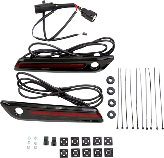 Ciro Black Red LED Saddlebag Hinge Latch Covers 2014-2024 Harley Touring Models