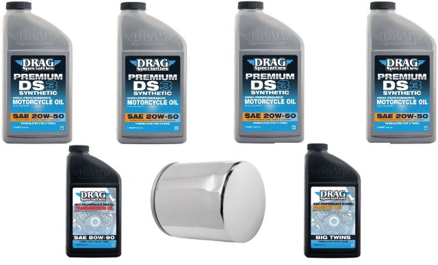 Drag Specialties 20W-50 Synthetic Oil Chrome Filter Change Kit 1999-2020 Harley