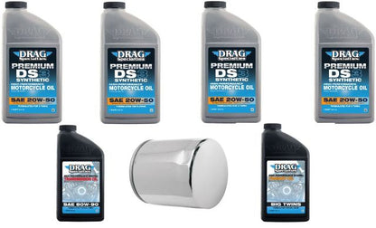 Drag Specialties 20W-50 Synthetic Oil Chrome Filter Change Kit 1999-2020 Harley