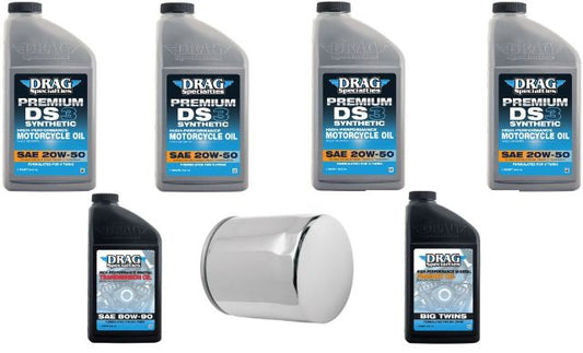 Drag Specialties 20W-50 Synthetic Oil Chrome Filter Change Kit 1999-2020 Harley