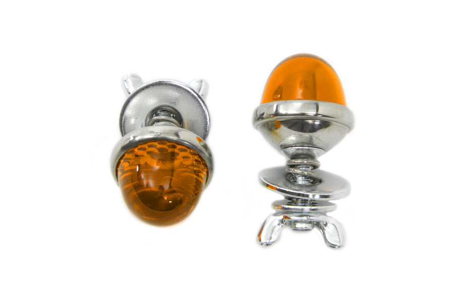 VTwin Pair Amber Glass License Plate Frame Reflector Bolt Set for Harley