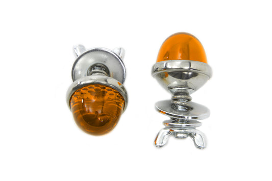 VTwin Pair Amber Glass License Plate Frame Reflector Bolt Set for Harley