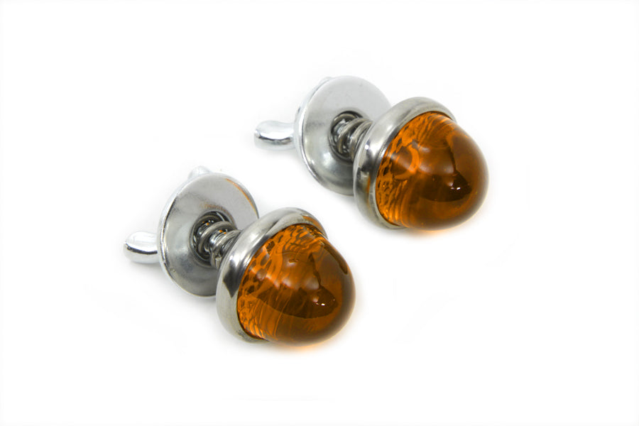 VTwin Pair Amber Glass License Plate Frame Reflector Bolt Set for Harley