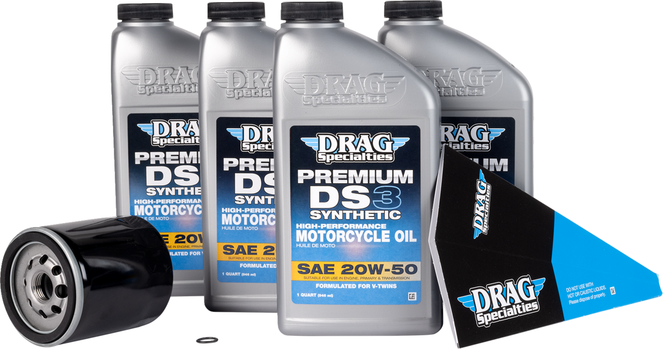Drag Specialties Black 20W-50 Synthetic Motor Oil Change Kit for Harley Twin Cam