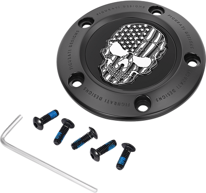 Figurati Designs Skull B&W American Flag Black Timing Cover for 1999-2017 Harley