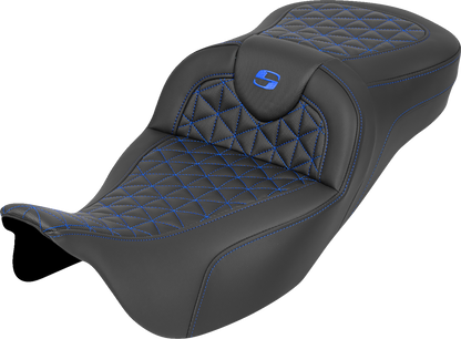 Saddlemen Roadsofa Blue Tri Gripper Extended Seat for 2008-2024 Harley Touring
