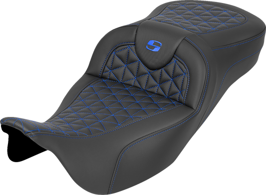 Saddlemen Roadsofa Blue Tri Gripper Extended Seat for 2008-2024 Harley Touring