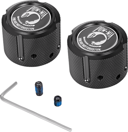 Figurati Designs POW-MIA Front Axle Nut Black Covers for 2002-2022 Harley