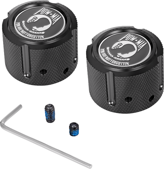 Figurati Designs POW-MIA Front Axle Nut Black Covers for 2002-2022 Harley